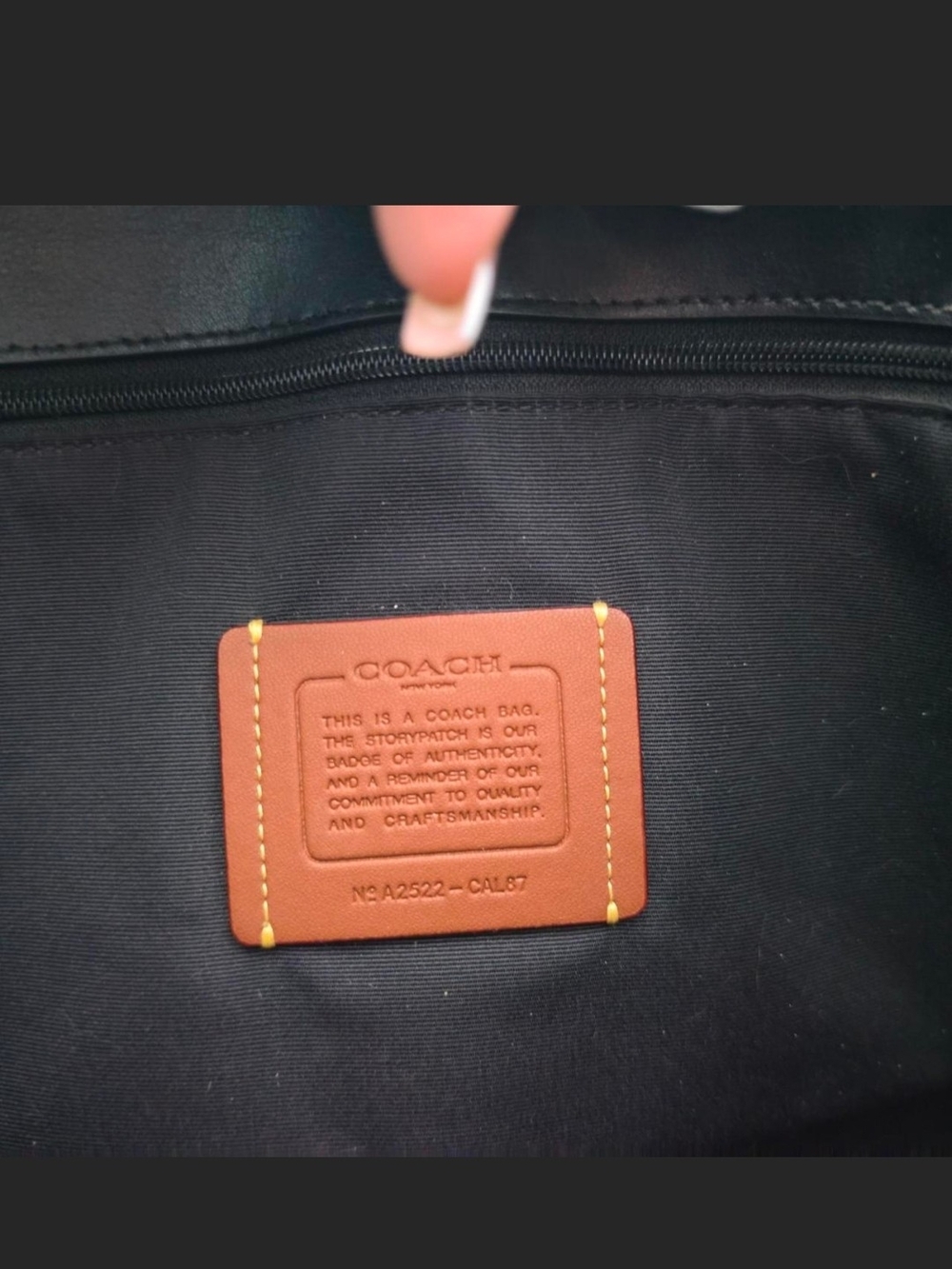 Coach Leather Storypatch in Brown with Yellow Stitching